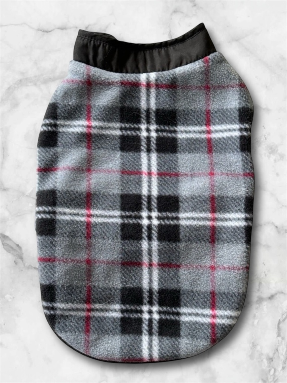 Reversible Plaid Gray Black Red Dog Coat Soft Fleece Size Small